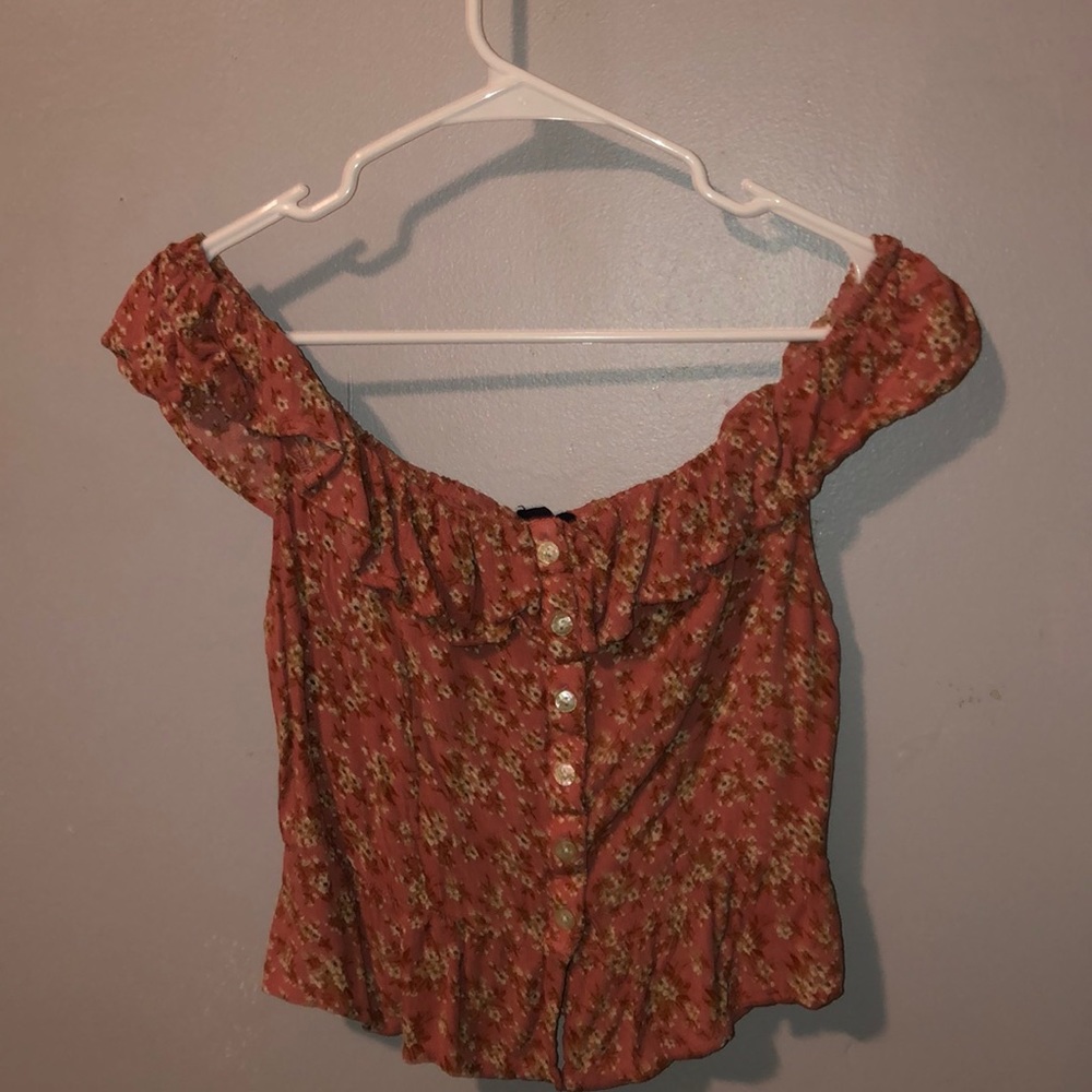 Off the shoulder button down slightly cropped